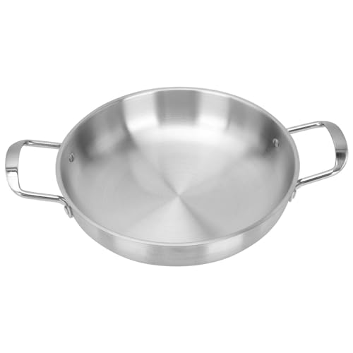 YARNOW Schmorpfanne Pfanne Deckel 1 Paella mit Universal Topf Meeresfrüchte Servierpfanne für Küche Restaurant 24CM Pizza Bratpfanne Edelstahlpfanne Unbeschichtet von YARNOW