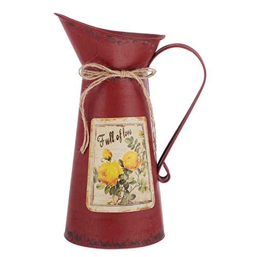 YARNOW Shabby Blumenvase Vintage Gießkanne Rustikaler Blumentopf Shabby Chic Deko Landhaus Vase Metall Eisen Eimer Retro Übertopf für Balkon Schreibtisch Büro Wohnzimmer Tischdeko von YARNOW