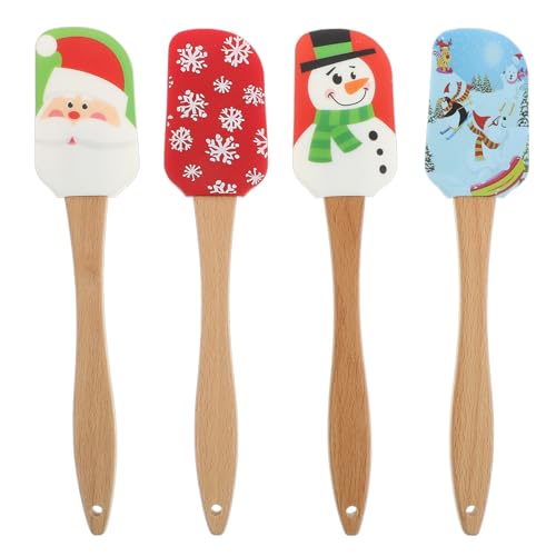 YARNOW Silikon Spatel Weihnachten Thema Spachtel Teigschaber mit Holzgriff Hitzebeständig Antihaft Spatula Kuchencreme Butter Spatel Mischschaber für Backen Kochen Rühren 4 Stück von YARNOW