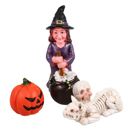 YARNOW Teiliges Resin Halloween mit Miniatur Hexe und Kürbis Wetterfeste Landschafts Ornamente für Garten Blumentopf und Tischdeko Gruselige Halloween Deko Drinnen und Draußen von YARNOW