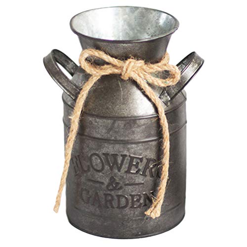 YARNOW Vintage Blumenvase Eisen Blumentopf Milchkanne Landhausstil Deko Vase Rustikal Blumeneimer Metall Eimer Übertopf Dekovase Kaktus Topf für Garten Wohnzimmer Tischdeko von YARNOW