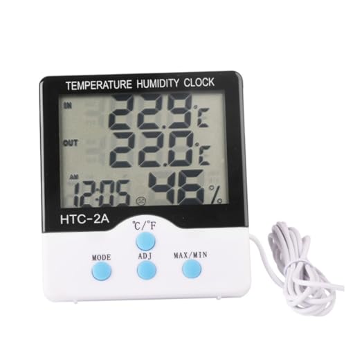 YARNOW Raumthermometer Innen Wlan-Thermometer Luftfeuchtigkeitsmesser Innen-Feuchtigkeitsmesser Hygrometer Temperaturmesser Kabellose Weiße Elektronische Uhr Plastiktisch von YARNOW