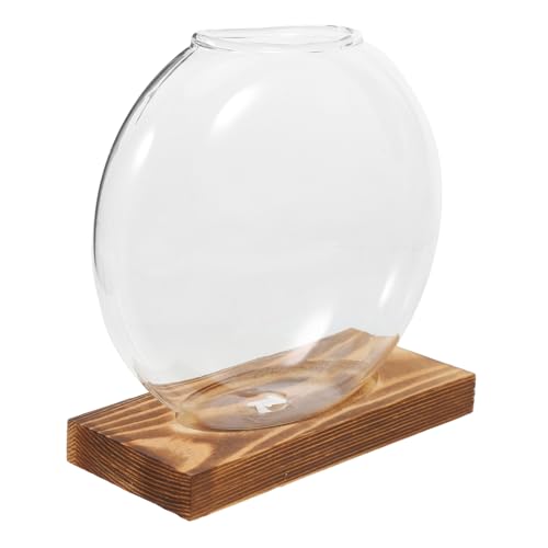 YARNOW Glas-Terrarium-Glas Mit Holzsockel Pflanzenvase Für Den Innenbereich Für Blumenarrangements von YARNOW