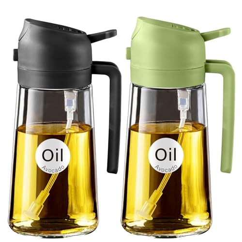 YARRAMATE 2 Stück 2 In 1 Sprühgerät für Speiseöl, 470 Ml Sprühflasche, Lebensmittelecht, Speiseölsprühgerät, Hochwertiges Ölsprühgerät, Heißluftfritteuse Öl Zerstäuber (Schwarz und Grün) von YARRAMATE