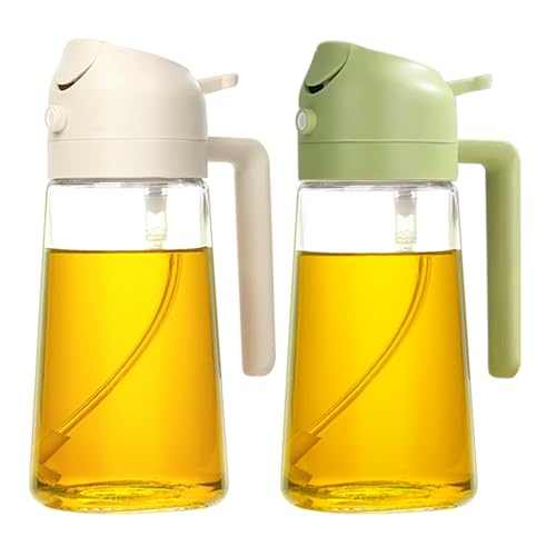 YARRAMATE 2 Stück 2 In 1 Sprühgerät für Speiseöl, 470 Ml Sprühflasche, Lebensmittelecht, Speiseölsprühgerät, Hochwertiges Ölsprühgerät, Heißluftfritteuse Öl Zerstäuber (Weiß & Grün) von YARRAMATE