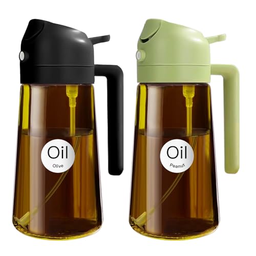 YARRAMATE 2 Stück 470ml Lichtblockierender dunkler Ölsprüher zum Kochen, 2-in-1 UV Schutz ölzerstäuber für die Küche, Bernstein Glasölflasche Sprühflasche für Heißluftfritteuse (Schwarz&Grün) von YARRAMATE
