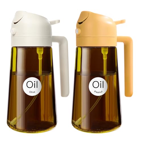 YARRAMATE 2 Stück 470ml Lichtblockierender dunkler Ölsprüher zum Kochen, 2-in-1 UV Schutz ölzerstäuber für die Küche, Bernstein Glasölflasche Sprühflasche für Heißluftfritteuse (Weiß&Orange) von YARRAMATE