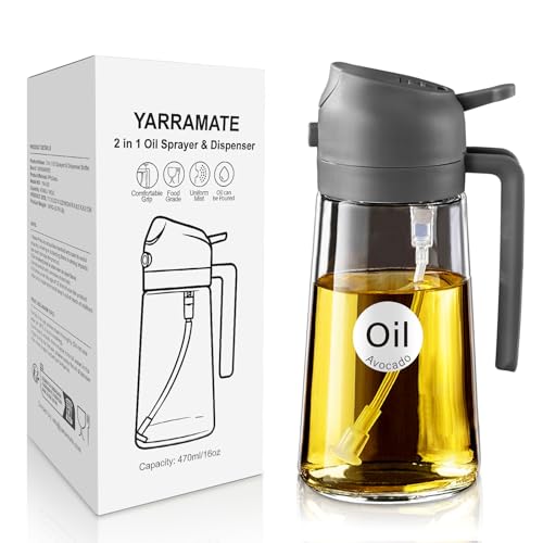 YARRAMATE 2 in 1 Ölsprüher für speiseöl, 500 ml Öl Sprühflasche lebensmittelecht, Ölspray zum Kochen, Hochwertiger Öl Zerstäuber für die Küche, Ölflasche Perfekt zum Kochen, Backen, Grillen (05_Grau) von YARRAMATE