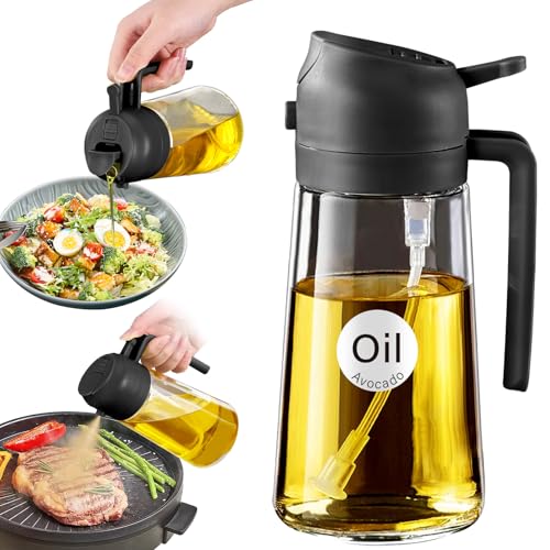 YARRAMATE 2 in 1 Ölsprüher für speiseöl, 470ml Öl Sprühflasche lebensmittelecht, Ölspray zum Kochen, Hochwertiger Öl Zerstäuber, Ölsprühgerät für Heißluftfritteuse (Schwarz) von YARRAMATE