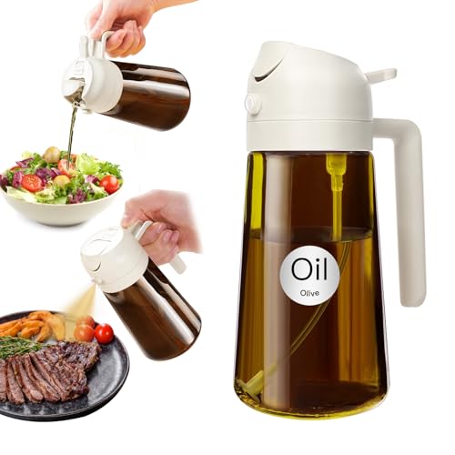 YARRAMATE 470ml lichtblockierender dunkler Ölsprüher zum Kochen, 2-in-1 UV Schutz ölzerstäuber für die Küche, Bernstein Glasölflasche, Lebensmittelechter Sprühflasche für die BBQ (Weiß) von YARRAMATE