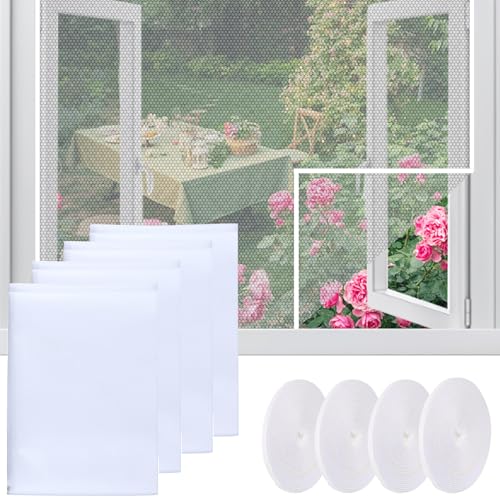 4pcs Fliegengitter Fenster 130cm x 150cm Selbstklebendes Moskitonetz Fenster Moskitonetze Für Fenster Mit 4 Rollen Selbstklebeband Moskitonetz Fenster Zuschneidbar Fliegengitter Für Fenster (Weiß) von YARUJING