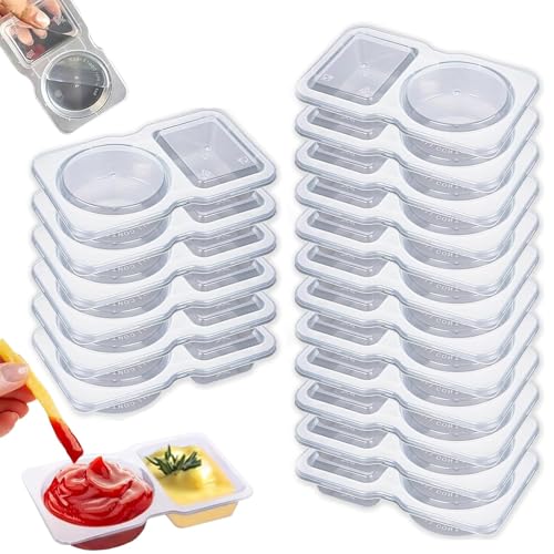 YARUJING 20 Stück Wiederverwendbare Snackboxen Mit 2 Fächern Snack Pack Container Mit Deckel Doppelkammer-Dip-Snack-VerpackungsbehäLter Snack Pack Containers Für Soßen Dips Gewürze. von YARUJING