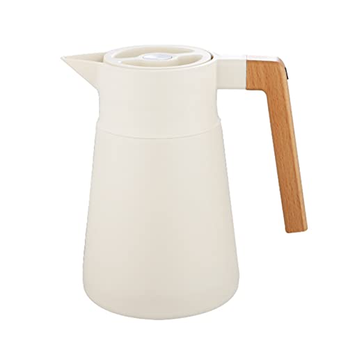 Thermoskanne Kaffeekannen Edelstahl 18/10, Vakuum Isolations, Grosse Kapazität, Mit Holzgriff, Thermosflasche Für Heißen Und Kalten Tee Kaffee, Isolierkanne, Für Home Office Hotel (Beige,1.5L) von YASAHNG