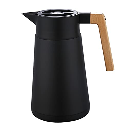 Thermoskanne Kaffeekannen Edelstahl 18/10, Vakuum Isolations, Grosse Kapazität, Mit Holzgriff, Thermosflasche Für Heißen Und Kalten Tee Kaffee, Isolierkanne, Für Home Office Hotel (Schwarz,2L) von YASAHNG