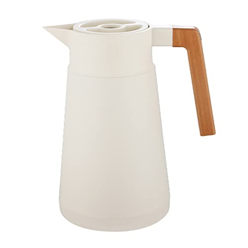 YASAHNG Thermoskanne Kaffeekannen Edelstahl 18/10, Vakuum Isolations, Grosse Kapazität, Mit Holzgriff, Thermosflasche Für Heißen Und Kalten Tee Kaffee, Isolierkanne, Für Home Office Hotel (Beige,2L) von YASAHNG