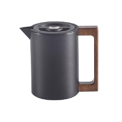 YASAHNG Thermoskanne Kaffeekannen Edelstahl Vakuum Isolations, Edelstahl In Lebensmittelqualität, Mit Holzgriff Und Einfachem Sicherheitsdruckknopf, Für Zuhause, Hotel, Büro (Schwarz,0.6L) von YASAHNG