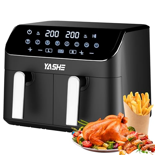 YASHE Dual Zone Heißluftfritteuse, 9L XL Kapazität Doppel-Airfryer mit Digital Control, 8-in-1 Kochvorgaben Touchscreen Heissluftfritteuse, Gesunde Ohne Öl und Fettarmes Kochen Heißluftfriteuse von YASHE