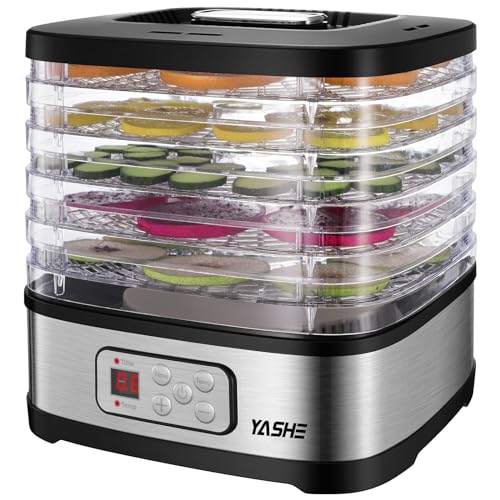 YASHE GGJ-261B Dörrautomat mit LED-Display, Temperaturregelung 35-70°C & 72-Stunden-Timer, 5 höhenverstellbaren Tabletts, Dörrgerät für Obst und Gemüse, 240 Watt, BPA-frei von YASHE