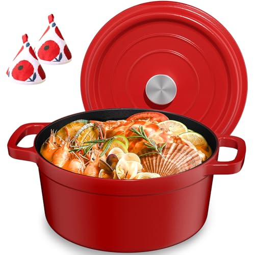 YASHE Gusseisen Schmortopf und Topf 26 cm mit Deckel, robuster roter Emaille-Gusseisentopf, ofenfest, ideal zum Schmoren, Backen und Braten YASHE Gusseisen Schmortopf und Topf 26 cm mit Deckel, robuster roter Emaille-Gusseisentopf, ofenfest, ideal zum Schmoren, Backen und Braten von YASHE
