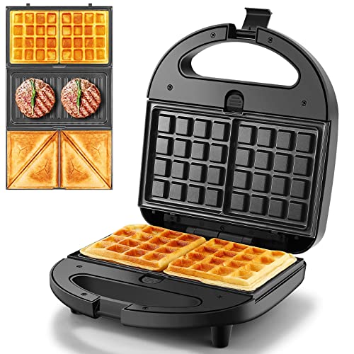 YASHE Multifunktionsgerät 3 in 1 (Sandwichmaker,Sandwichtoaster, Kontaktgrill, Waffeleisen,Panini Maschine),Antihaftbeschichtete abnehmbare Platten,750W,LED-Anzeigen, BPA frei, Schwarz… von YASHE