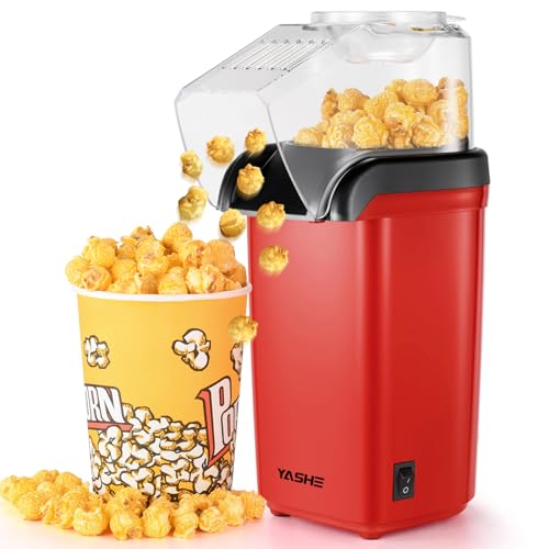 YASHE Popcornmaschine, 1200W Heißluft Popcorn Maker, Elektrische Popcorn Maschinen, One-Touch-Bedienung, 2 Minuten, Gesund ohne Fett & Öl, Rot von YASHE
