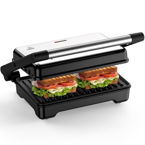 YASHE Sandwichmaker, 1500W Panini Grill, XXL Antihaftplatten, Automatische Temperaturregelung, Kontrollleuchten, Für 2 Scheiben von YASHE