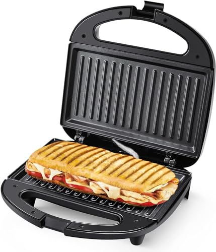YASHE Sandwichmaker, 750W Sandwichtoaster Antihaftbeschichtete Platten, Kontaktgrill Automatischer Temperaturregler, Kontrollleuchten, BPA Frei, Edelstahl/Schwarz von YASHE