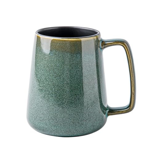 YASHIIN Große Keramik-Kaffeetasse, 750 ml, ideal für Kaffee, Tee und heißen Kakao, mit handlichem Griff, einzigartiges Farbverlauf, grünes Design, spülmaschinenfest, mikrowellengeeignet von YASHIIN