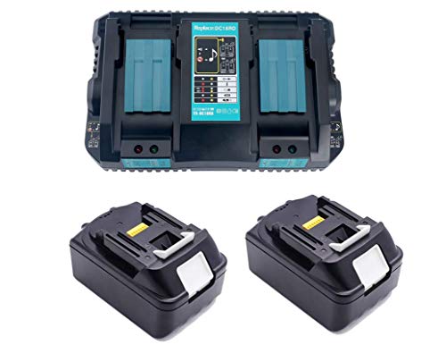 2X Ersetz Makita Akku 18V 5,0Ah BL1830 BL1840 BL1850 & Ladegerät für Makita Radio DMR100 DMR101 DMR102 DMR103B DMR104 DMR105 DMR106 DMR107 DMR108 DMR109 DMR110, DHP482 DUC353Z DCL182Z DLM431 DCF300Z von YASI MFG