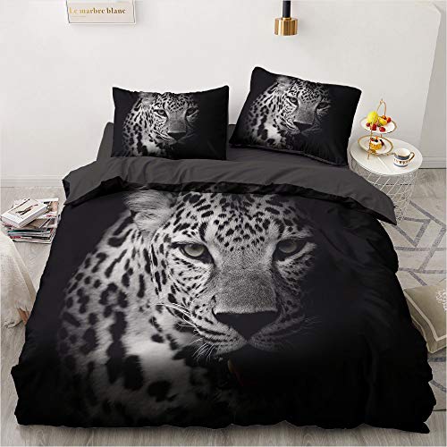 YASMENG 3D Bettwäsche 135x200 Leopard Tiermotiv Schwarz Grau Bettbezug Set Weich Flauschig Mikrofaser Bettwäsche 2teilig für Geschenke Zimmer Deko mit Reißverschluss und 80x80 cm Kissenbezug von YASMENG