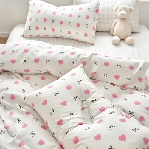 YASMENG Baumwolle Bettwäsche 135x200 Kinder Herzen Schleifen Motiv Bettwäsche Kinder 135x200 Mädchen Weiche Bettbezug Set 2teilig für Jugendliche Mädchen mit Reißverschluss und 80x80 cm Kissenbezug YASMENG Baumwolle Bettwäsche 135x200 Kinder Herzen Schleifen Motiv Bettwäsche Kinder 135x200 Mädchen Weiche Bettbezug Set 2teilig für Jugendliche Mädchen mit Reißverschluss und 80x80 cm Kissenbezug von YASMENG
