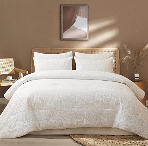 YASMENG Bettdecke 200x220 4 Jahreszeiten Ganzjahresdecke Rund Muster Weiß 400 GSM Schlafdecke 200x220 Mikrofaser Bettdecken Weich Flauschige Decke 200x220 cm Steppdecke mit 2 Kissenbezüge 80×80 cm von YASMENG