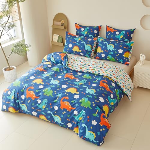 YASMENG Bettwäsche 135x200 Kinder Dino Motiv Kinderbettwäsche 100% Baumwolle Wendebettwäsche 2teilig für Jugendliche Kinder Jungen mit Reißverschluss und 80x80 cm Kissenbezug von YASMENG