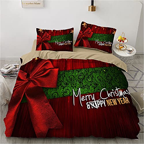 YASMENG Weihnachts Bettwäsche 200x200 Christmas Rot Grün Geschenk Bettbezug Set Weich Mikrofaser Bettwäsche 3 Teilig für Jugendzimmer Deko Geschenk mit Reißverschluss und 2 Kissenbezüge 80x80 cm von YASMENG