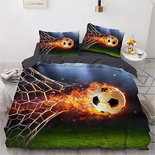 YASMENG Bettwäsche Fussball 135x200 Jungen 3D Flamme Fußball Bettwäsche Weich Mikrofaser Bettwäsche Fussball 2teilig für Jugendliche Jungen Geschenke mit Reißverschluss und 80x80 cm Kissenbezug von YASMENG