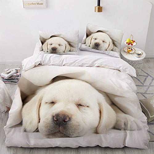 YASMENG Bettwäsche Hund 200x200 Jungen Teenager Labrador Weiß 3D Bettbezug Weich Mikrofaser Bettwäsche 3 Teilig für Jugendzimmer Deko Geschenk Mädchen mit Reißverschluss und 2 Kissenbezüge 80x80 cm von YASMENG
