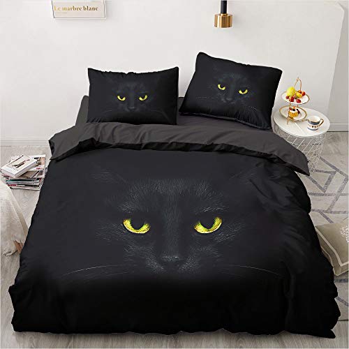 YASMENG Bettwäsche Katze Muster 155x220cm Schwarz Kinder Junge Mädchen Bettwäsche Set Microfaser Bettbezug mit Reißverschluss und 2 Kissenbezüge 80 x 80cm YASMENG Bettwäsche Katze Muster 155x220cm Schwarz Kinder Junge Mädchen Bettwäsche Set Microfaser Bettbezug mit Reißverschluss und 2 Kissenbezüge 80 x 80cm von YASMENG
