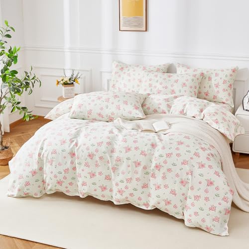 YASMENG Blumen Bettwäsche 200x200 Baumwolle Rosa Blumen Muster Bettwäsche Baumwolle Weich Kuschelig Atmungsaktiv Bettwäsche Blumen 3 Teilig für Mädchen mit Reißverschluss und 2 Kissenbezüge 80x80 cm von YASMENG