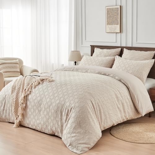 YASMENG Boho Bettwäsche 135x200 Beige Getuftet Geometrisch Bettwäsche Boho Style Modern Aesthetic Bettwäsche Weiche Mikrofaser Bettbezug Set 2teilig mit Reißverschluss und 80x80 cm Kissenbezug von YASMENG
