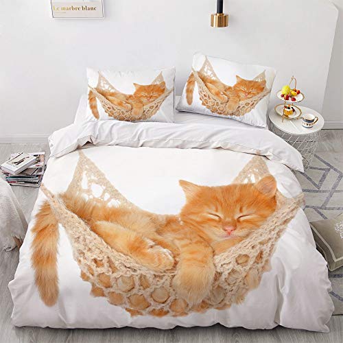 YASMENG Kinder Bettwäsche 135x200 4teilig Katze Muster Gelb 3D Bettbezug Set Weich Mikrofaser Bettwäsche Deko für Teenager Geschenke Jungen Mädchen mit Reißverschluss und 2 Kissenbezüge 80x80 cm von YASMENG