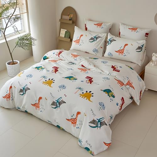 YASMENG Kinderbettwäsche 135x200 Dino Motiv Kinder Bettwäsche 100% Baumwolle Bettwäsche 2teilig für Jugendliche Kinder Jungen mit Reißverschluss und 80x80 cm Kissenbezug von YASMENG