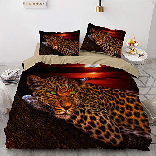 YASMENG Leoparden Bettwäsche 135x200 4teilig Leopard Tiermotiv Gold Schwarz 3D Bettbezug Set Weich Mikrofaser Bettwäsche für Geschenke Zimmer Deko mit Reißverschluss und 2 Kissenbezüge 80x80 cm von YASMENG