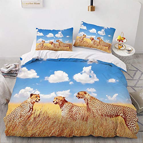 YASMENG Leoparden Bettwäsche 135x200 Leopard Tiermotiv Gold Blau 3D Bettbezug Set Weich Mikrofaser Bettwäsche 2teilig für Geschenke Zimmer Deko mit Reißverschluss und 80x80 cm Kissenbezug von YASMENG