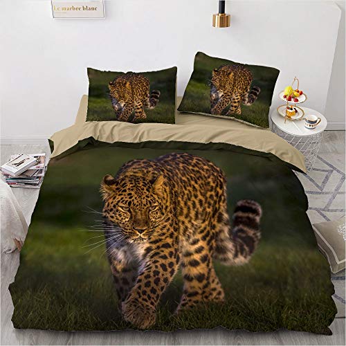 YASMENG Leoparden Bettwäsche 135x200 Leopard Tiermotiv Gold Grün 3D Bettbezug Set Weich Flauschig Mikrofaser Bettwäsche 2teilig für Geschenke Zimmer Deko mit Reißverschluss und 80x80 cm Kissenbezug von YASMENG