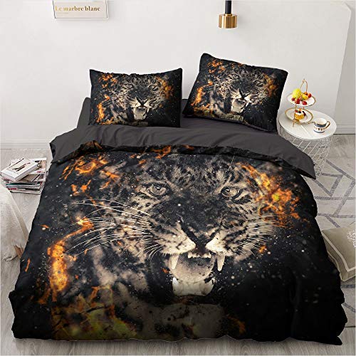 YASMENG Leoparden Bettwäsche 155x220 3 Teilig Tiermotiv Leopard Grau Orange 3D Bettwäsche Flauschig Mikrofaser Bettwäsche für Geschenke Zimmer Deko mit Reißverschluss und 2 Kissenbezüge 80x80 cm von YASMENG