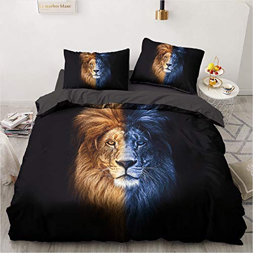 YASMENG Löwe Bettwäsche 220x240cm Löwenmotiv Bettbezug Set Weich Microfaser Jungen & Mädchen Bettbezug mit Reißverschluss und 2 Kissenbezüge 80 x 80cm von YASMENG