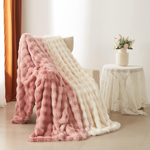 YASMENG Plüsch Kuscheldecke Flauschig Winter Warm Farbverlauf Rosa Plüsch Langhaar Kuscheldecke 180x200 Super Weich Kuschelig Dicke Kaninchen Kunstfell Sofadecke für Bett Sofa Couch Schlafzimmer Büro von YASMENG