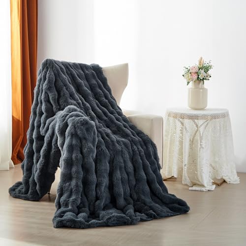 YASMENG Plüsch Kuscheldecke Flauschig Winter Warm Grau Plüsch Langhaar Kuscheldecke 150x200 Super Weich Kuschelig Dicke Kaninchen Kunstfell Sofadecke Couchdecke für Bett Sofa Couch Schlafzimmer Büro von YASMENG