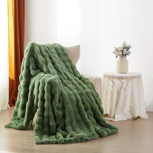YASMENG Plüsch Kuscheldecke Flauschig Winter Warm Grün Plüsch Langhaar Kuscheldecke 220x240 Super Weich Geschmeidig Kuschelig Dicke Kaninchen Kunstfell Sofadecke für Bett Sofa Couch Schlafzimmer Büro von YASMENG