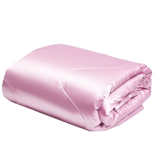 YASMENG Satin Bettdecke 155x220 Rosa Sommerdecke 200 GSM Seidige Seide Leicht Weich Deluxe Glatt Glänzend Steppdecke für Sommer Mit 2 Kissenbezüge 80×80 cm YASMENG Satin Bettdecke 155x220 Rosa Sommerdecke 200 GSM Seidige Seide Leicht Weich Deluxe Glatt Glänzend Steppdecke für Sommer Mit 2 Kissenbezüge 80×80 cm von YASMENG